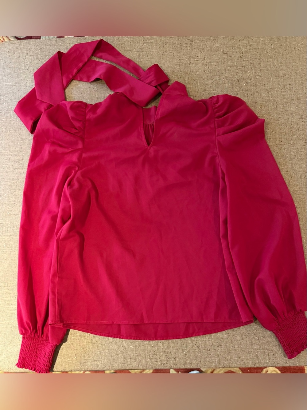 Flying Tomato Hot Pink Long-Sleeve Keyhole Blouse